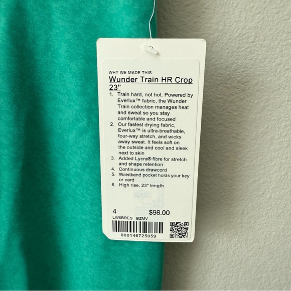 NWT Lululemon Wunder Train HR Crop 23" Blaze Maldives Green Size 4 - Picture 4 of 8